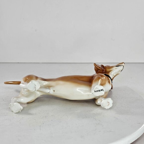 Gotha Pfeffer Germany Dachshund Dog Figurine Black Collar 8" Long Porcelain - Picture 7 of 8
